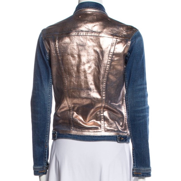 L"'Agence  Celine Denim Jacket with Rose Gold Foil Back NWOT - Picture 5 of 7